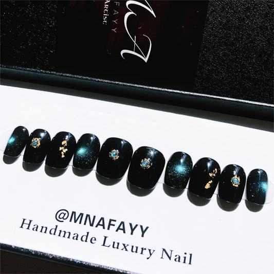 MNAFAYY Cateye 100%Handmade Nails Press on Nails with Glue